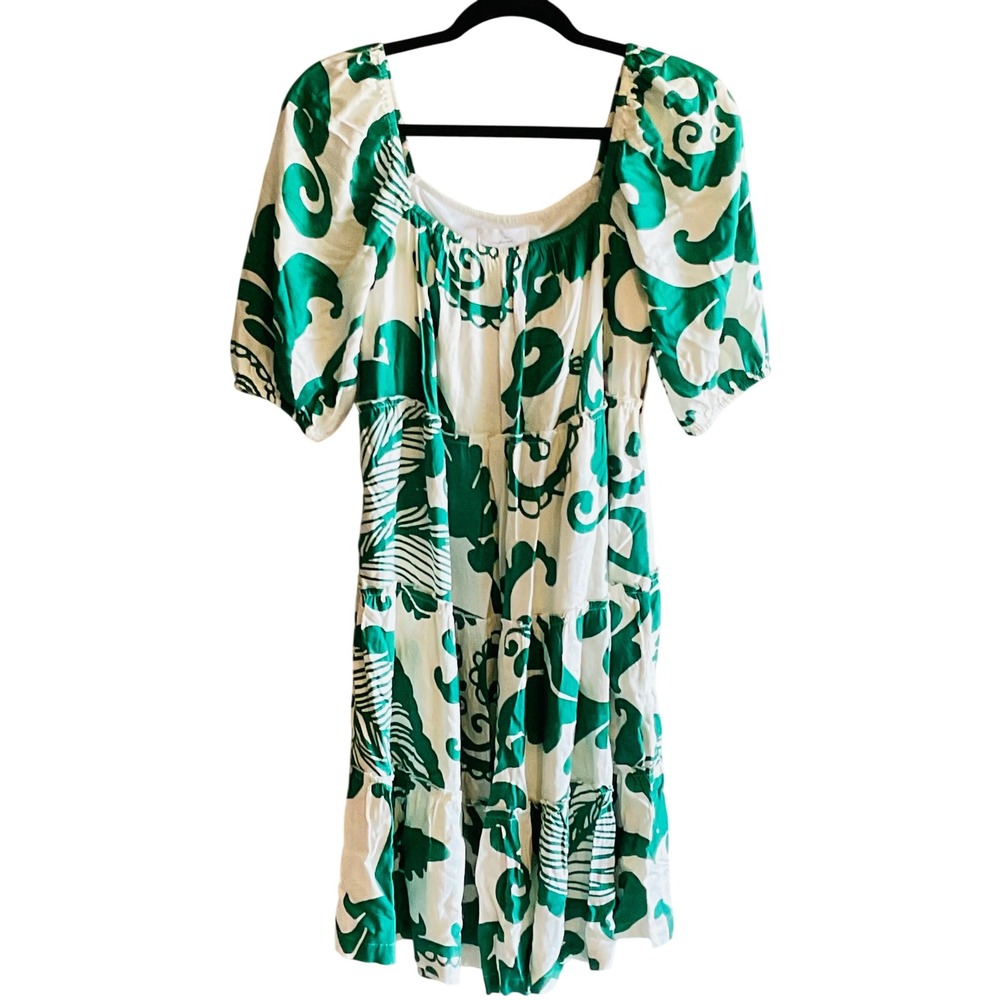 SOMA women's‎ dress blouson tropical floral PALMERO tier layer ruffle M green
